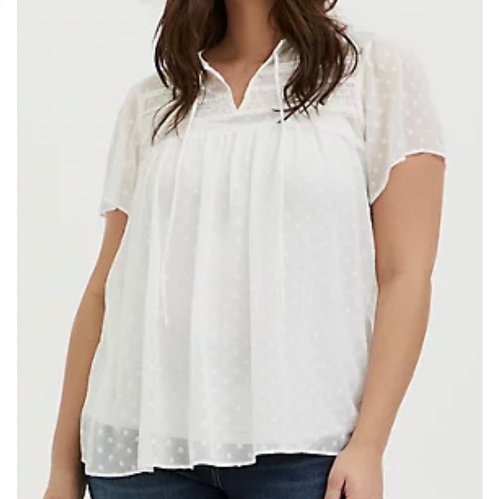 WHITE SWISS DOT CRINKLE GAUZE PEASANT BLOUSE